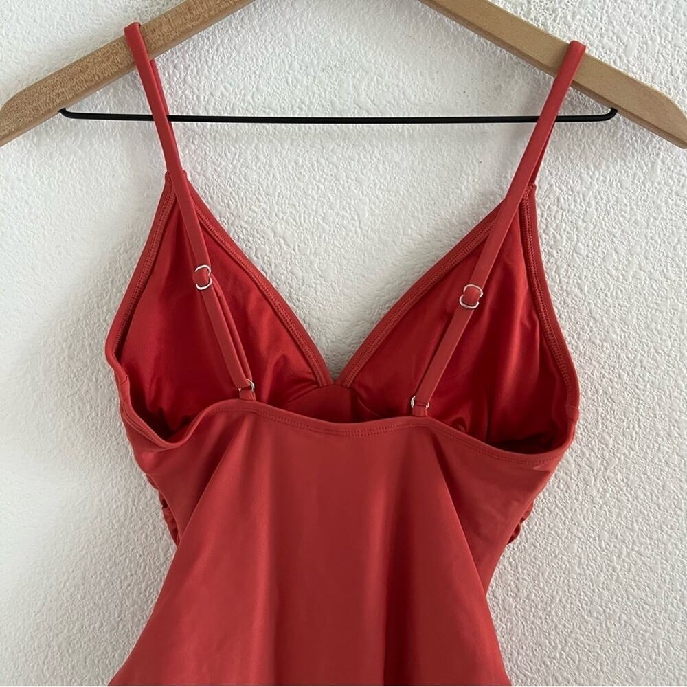 NWT Cupshe Rusty Orange Red One Piece Ruched Modest Small - Picture 6 of 9
